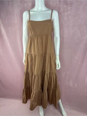 Xirena Womens 100% Cotton Tan Maxi Dress Size Small Tiered Ruffle Open Back